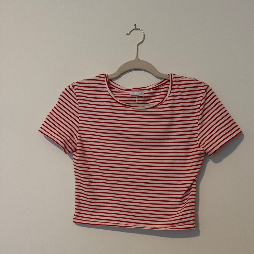 Zara Red and White Striped Crop Top